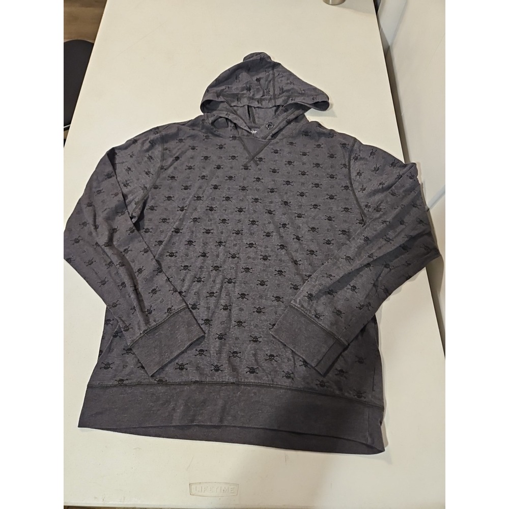 CARBON Hooded Thin Long Sleeve Medium Skull Diamond All Over‎ Print Gray (1376